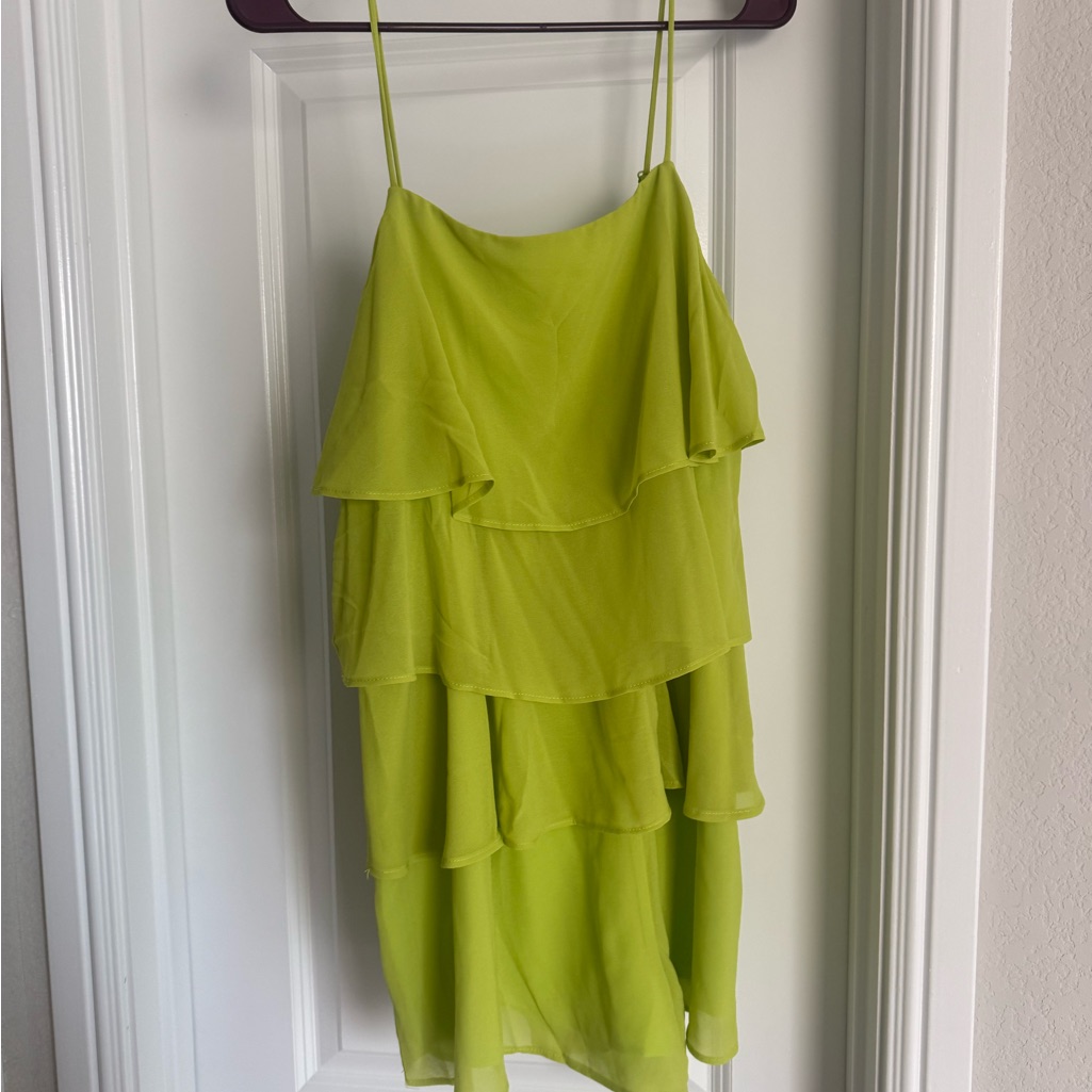 Lime Green Tiered Ruffle Spaghetti Strap Romper